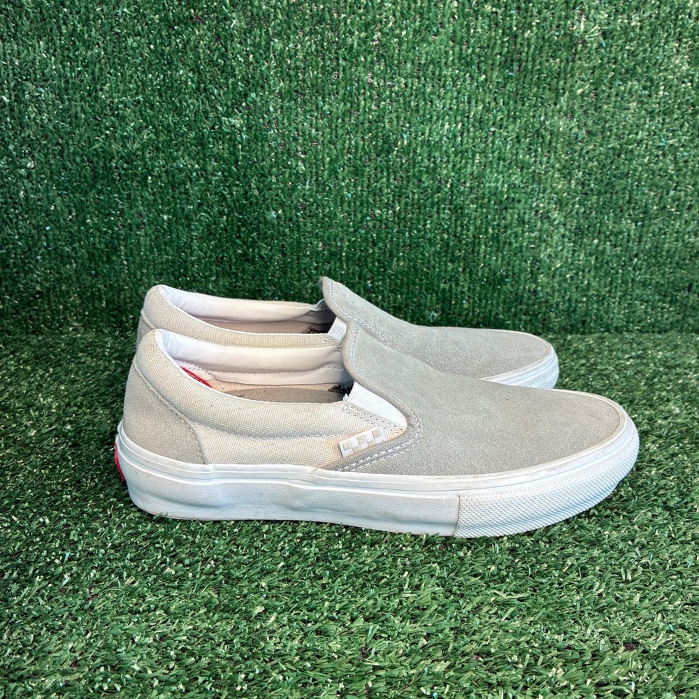 Vans Slip-On Skate PopCush Suede Canvas Durable Sneaker Grey Womens 7.5 Mens 6.0